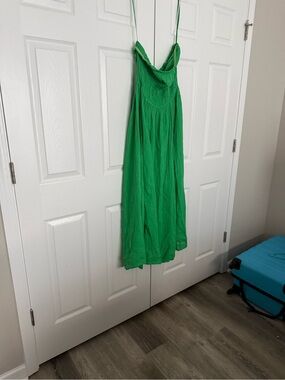 Strapless Bright Green Maxi Dress with Crochet Bodice